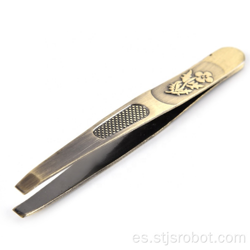 Fabricantes que venden herramientas de belleza pinzas de cejas planas de acero inoxidable patrón decorativo clip de roscado de belleza
